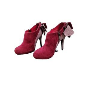 Bamboo Size 8 Crimson & Pink glittered high heels with a bow